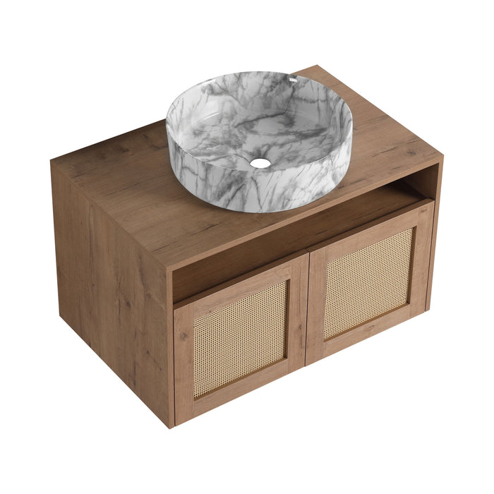 Bathroom Vanity With Art Sink, 2 Soft Close Doors, Float Mounting Design