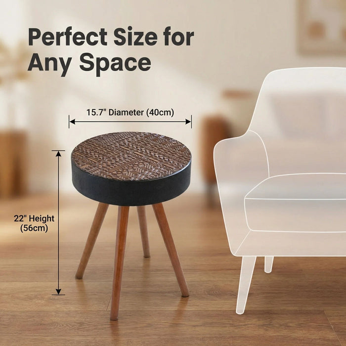 Round Coffee Table With Carved Top For Living Room