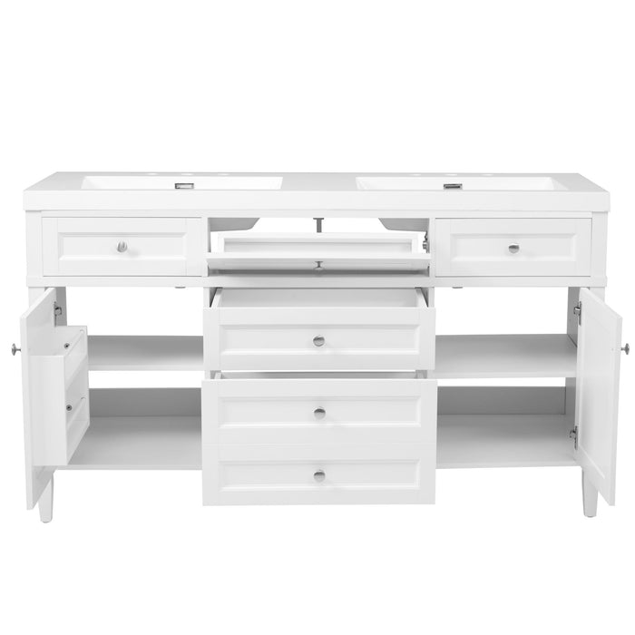 Bathroom Vanity With Double Sink, 3 Drawers, 2 Doors, Adjustable Shelves, Freestanding - White