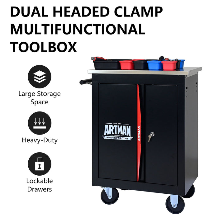 Double Door Clapboardl Multi Function Tool Cart - Black / Red