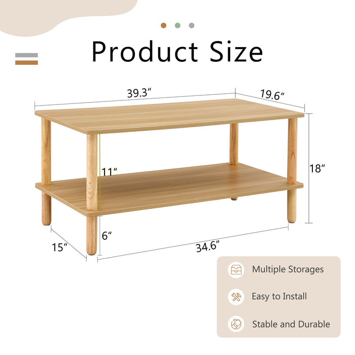 Modern 2 Tier Coffee Table With Open Storage Shelf For Living Room