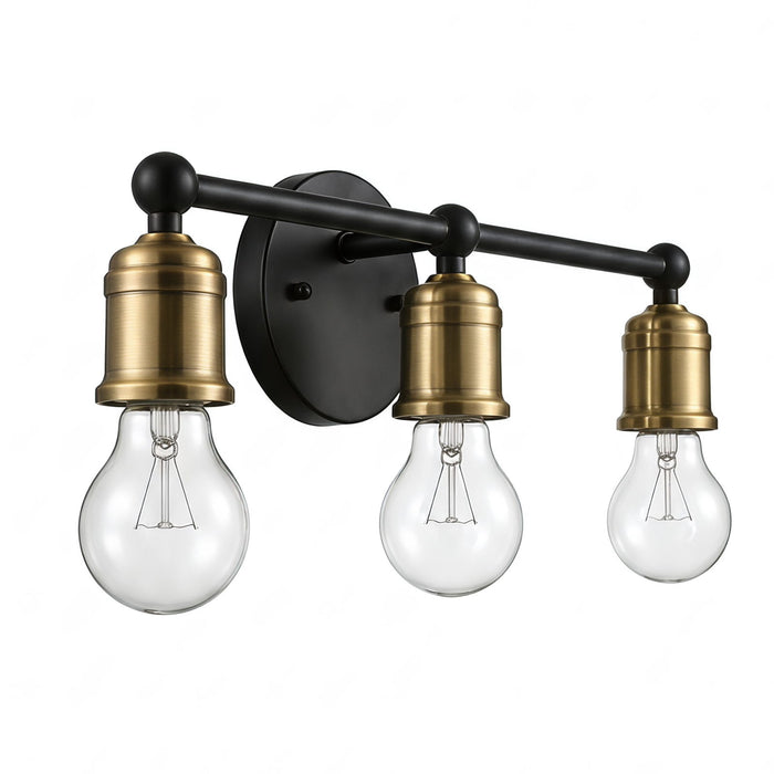 3 Light Wall Sconce, Vanity Light, No Bulbs Included - Black / Gold