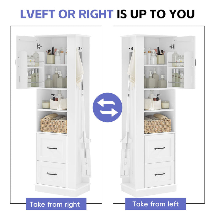 Freestanding Bathroom Storage Cabinet With Adjustable Shelves And Side Hooks Board, Rectangle Design