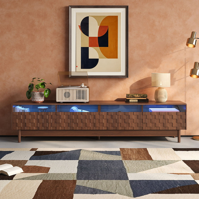 TV Stand With LED Lights And Glass Drawers For Living Room - Walnut