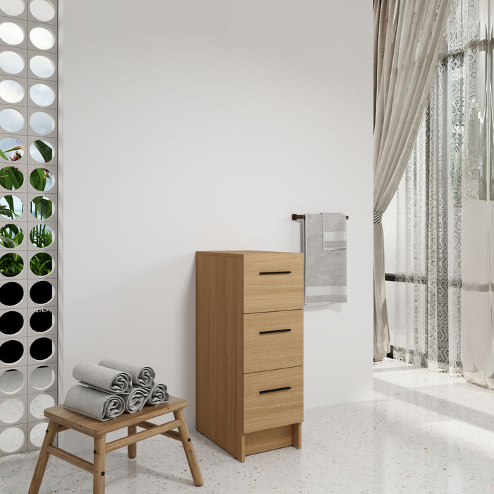 Slim Freestanding Bathroom Storage Cabinet, 3 Drawers - Light Oak