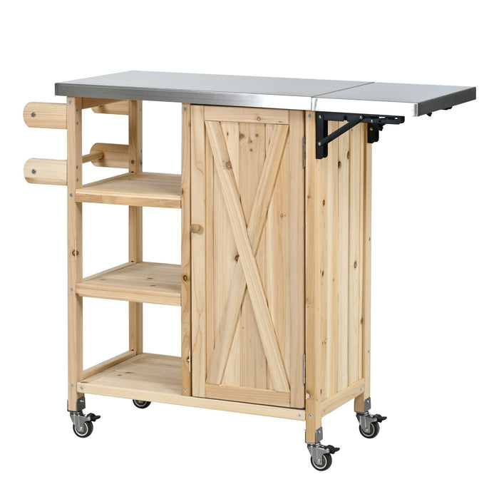 Foldable Outdoor Kitchen Island With Storage Cabinet