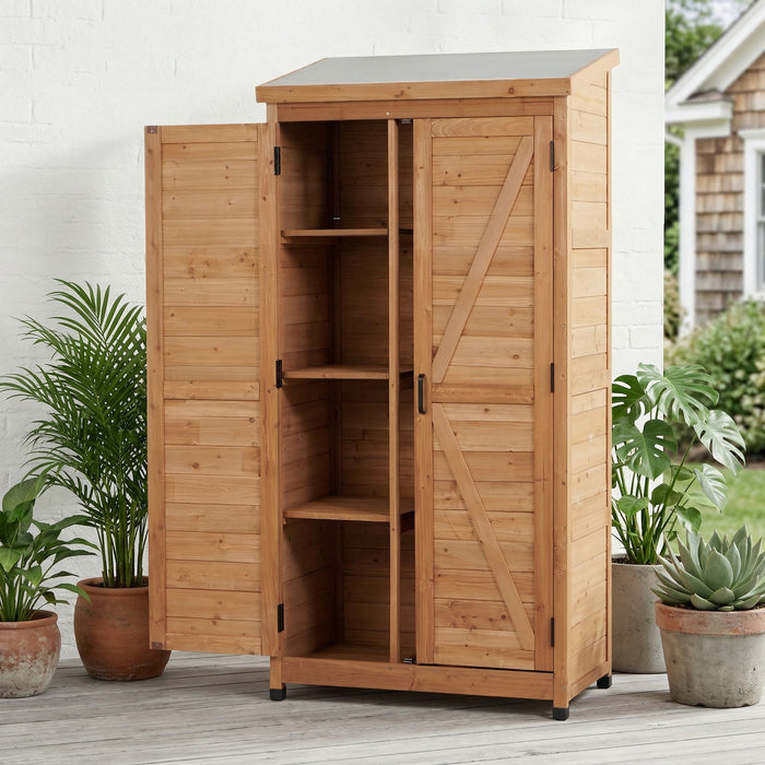 Outdoor Storage Shed With Vertical Tool Cabinet For Backyard