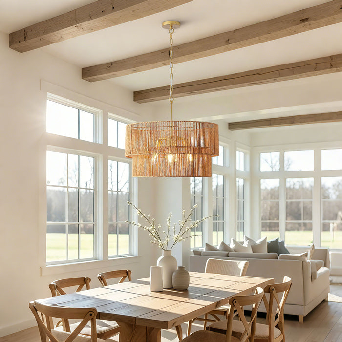 Chandelier, 2 Tier Boho Wabi Sabi Pendant Light, Hanging Ceiling Lamp - Gold