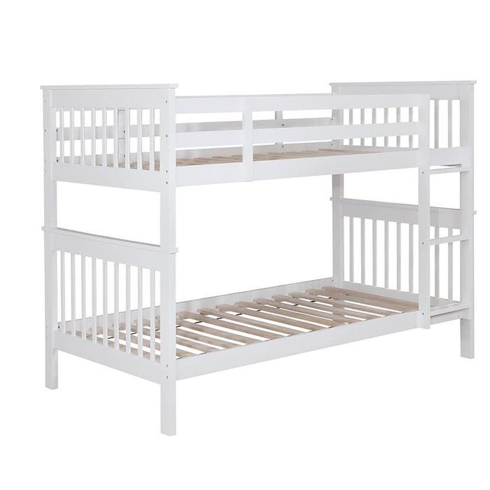 Slatted - Headboard Twin / Twin Bunk Bed With Built In Ladder Design - White