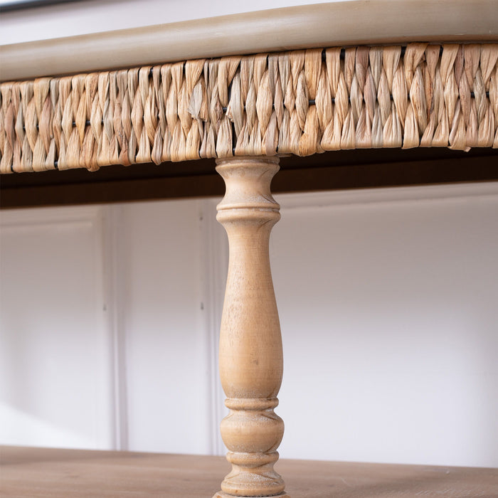 Handcrafted Console Table With Hand Woven Trim, 3 Tier Storage Shelves - Natural
