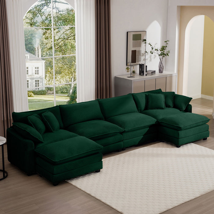 Modern Modular Cushion Sofa With Ottoman, Low Back, Deep Seating Sofa Set