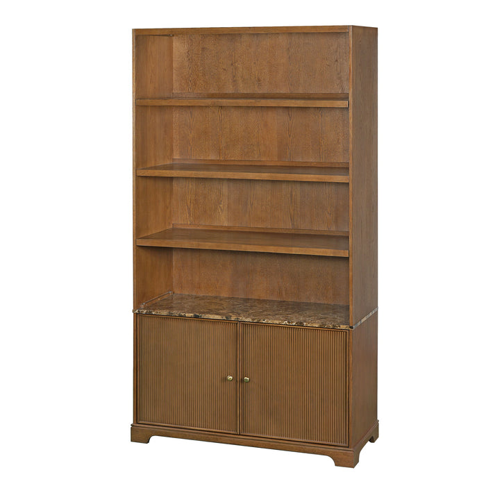 Tall Bookcase Storage Cabinet With 3 Open Shelves & Fluted Double Doors