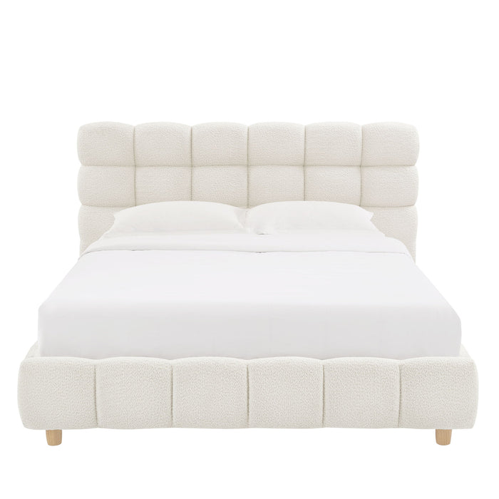 Pula - Queen Platform Bed With Upholstered Headboard, Slat Support, No Box Spring Needed - Ivory