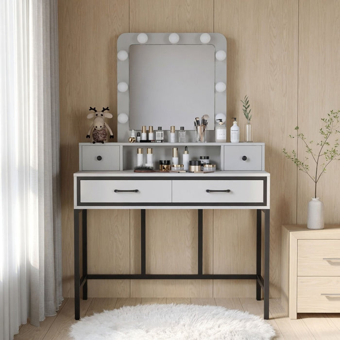 Vanity Desk With 3 Color Lighted Mirror And 4 Drawers
