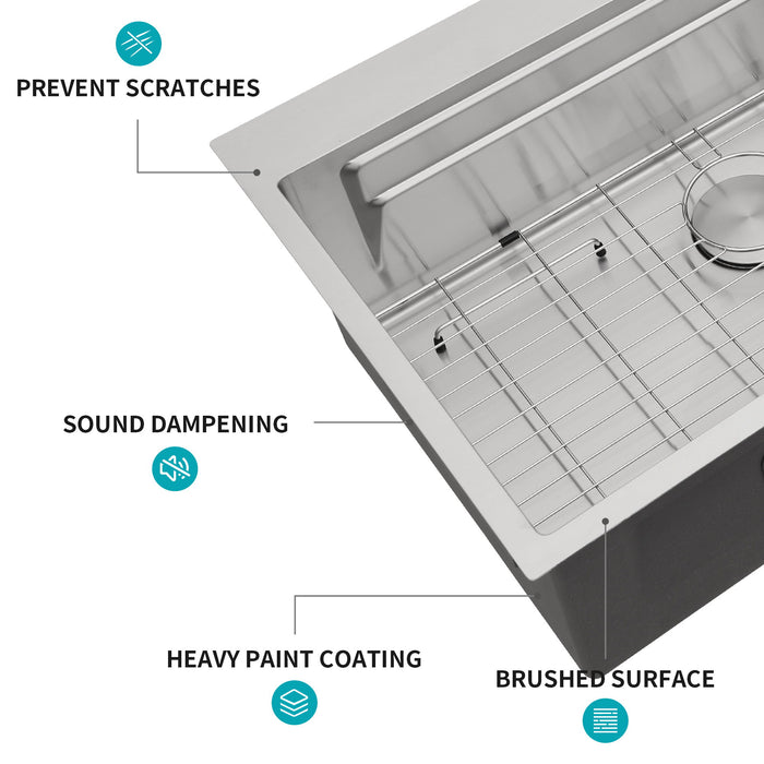 33" Drop In Kitchen Sink Single Bowl 16 Gauge Stainless Steel Ledge Workstation - Black