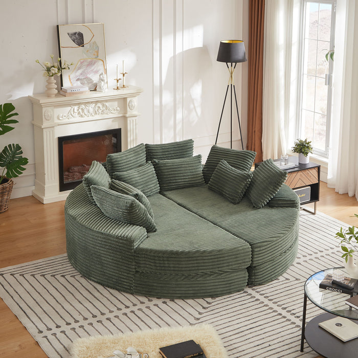 Round Oversized Sofa Bed With 5 Throw Pillows