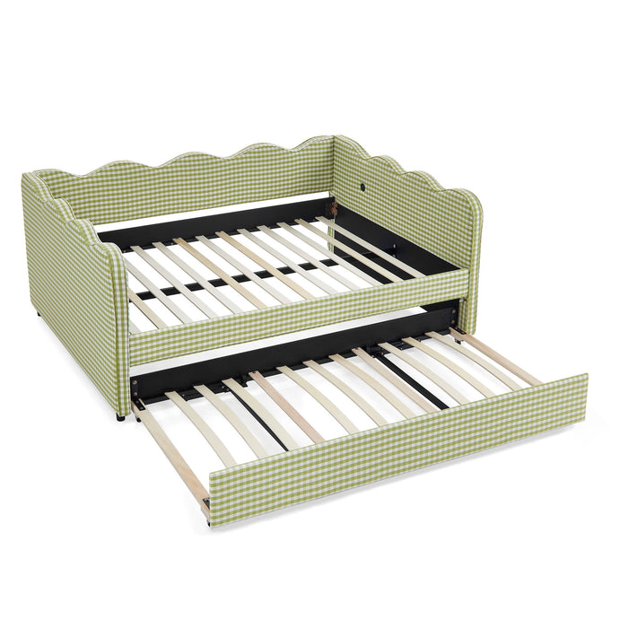 Gingham Daybed With USB Charging Port, Wave-Shaped Design