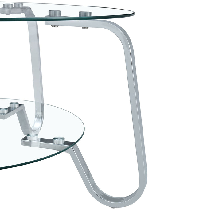 Retro Minimalist Style Metal Frame Double Layer Tempered Glass Coffee Table