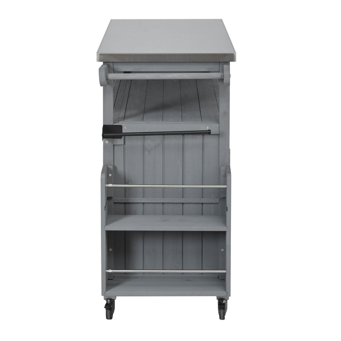 Foldable Outdoor Kitchen Island With Lockable Wheels, Storage Cabinet And Towel Rack For Patio