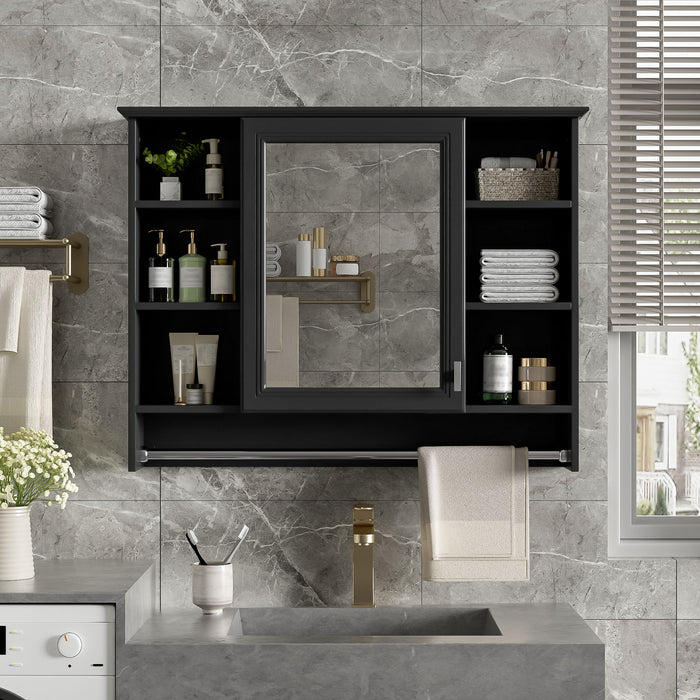 Modern Wall Mounted Mirror Cabinet With Adjustable Shelf, Soft Close Door, And Towel Bar