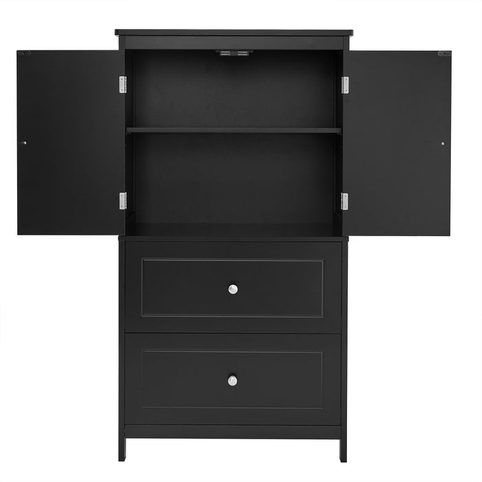 Bathroom Storage Cabinet With 2 Doors And Drawers, Adjustable Shelf