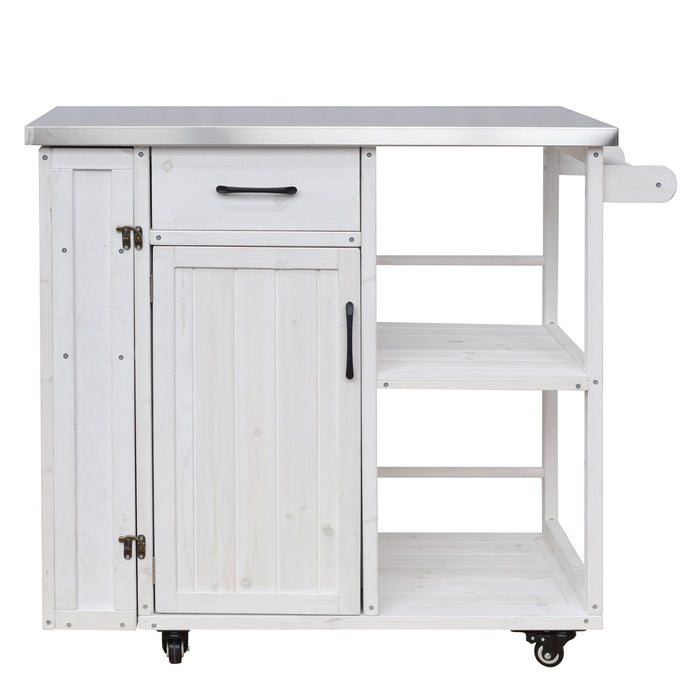 Outdoor Kitchen Island Prep Station With Lockable Wheels, Ample Storage, Towel & Spice Racks