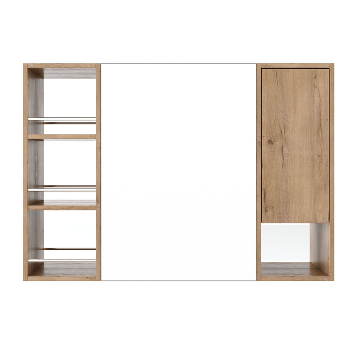 Wall Mounted Bathroom Mirror Cabinet, Adjustable Shelves Storage Cabinet - Imitative Oak