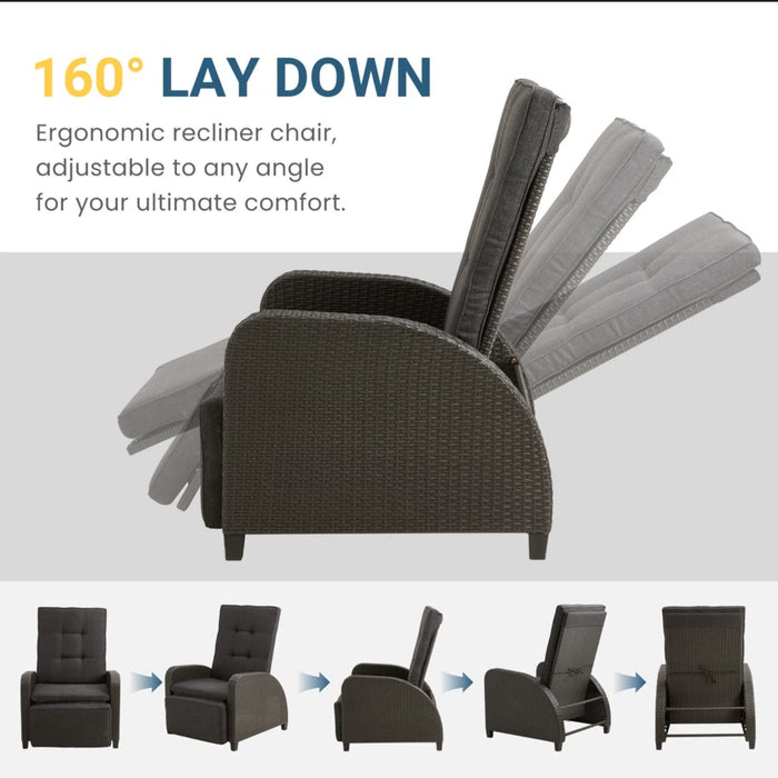 Adjustable Outdoor Lounge Chair, Plush Cushions & Extendable Footrest - Gray