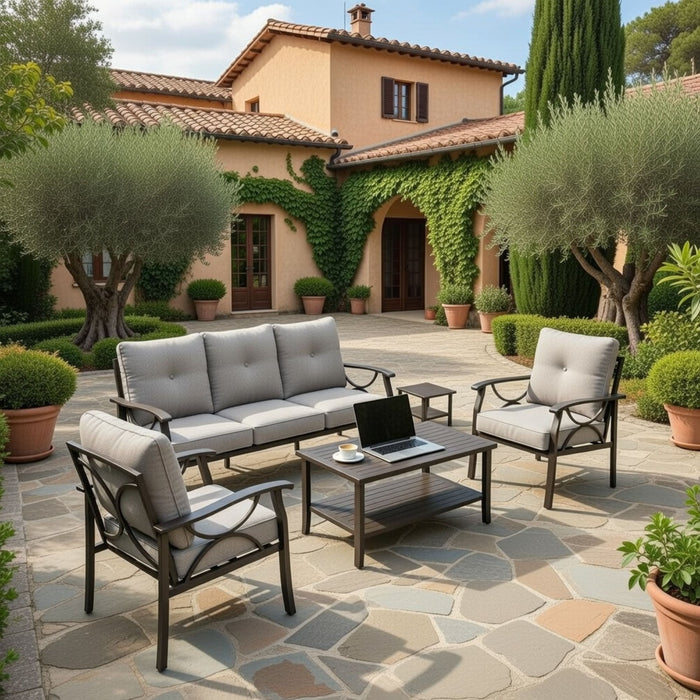 Patio Furniture Set With Coffee Table And Cushions For Backyard