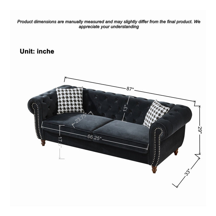 Chesterfield Upholstery Fabric Sofa With Roll Armrest & Nailhead