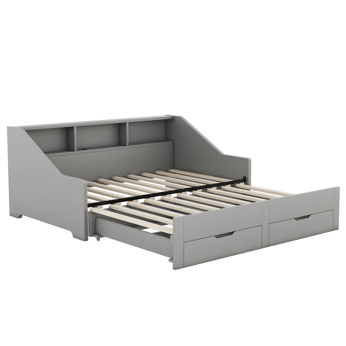 Daybed Frame With Storage Bookcases, 2 Drawers, Charging Station