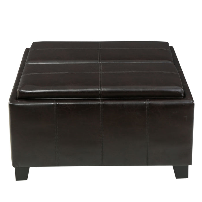 Contemporary Ottoman With Storage And Tray Tops - Brown
