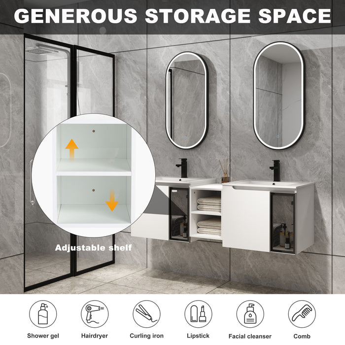 Wall Mounted Bathroom Vanity With Sink, Soft Close Doors, Cabinet & Half Door