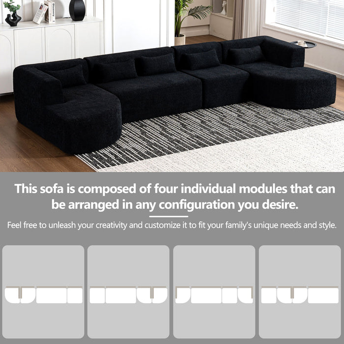 Upholstered Sofa Free Combined Sofa Couch With 2 Chaise Lounge And Five Back Pillows For Living Room