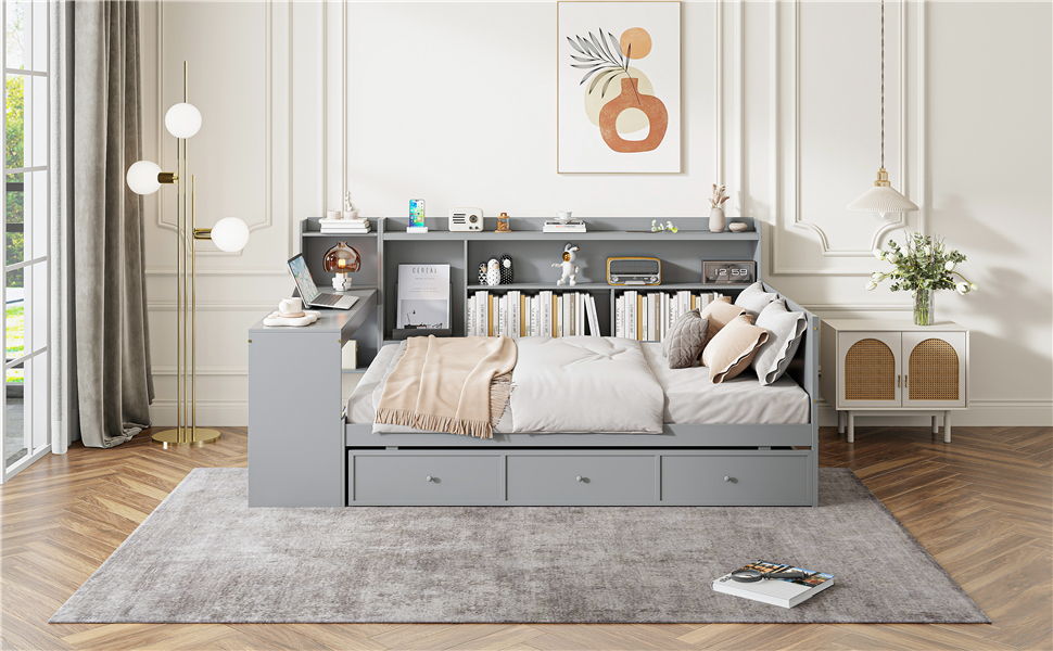 Daybed With 3 Drawers USB Ports And Desk