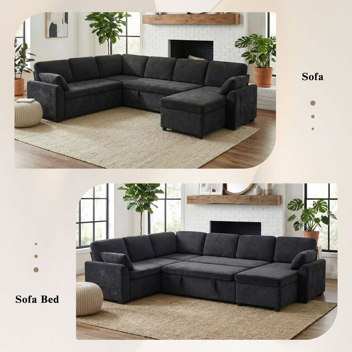 Convertible U-Shaped Sectional Sofa Bed With Reversible Chaise