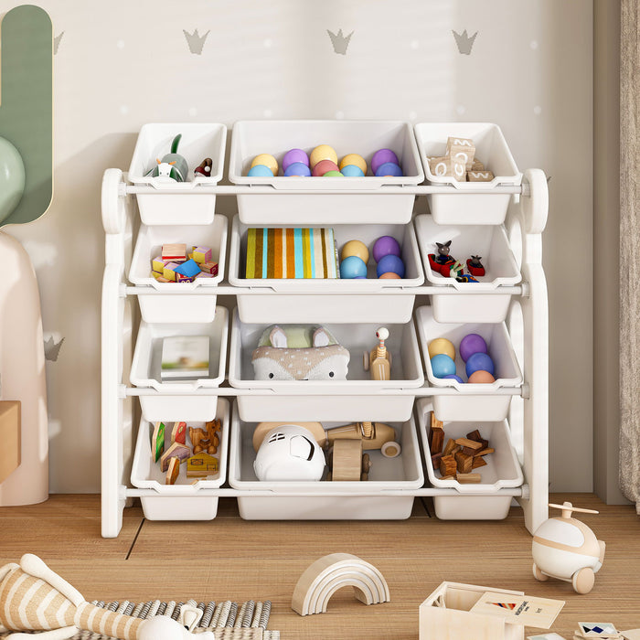 Multi Functional Kids Toy Storage Organizer Cabinet With Hdpe Shelf And 12 Bins - Gray White