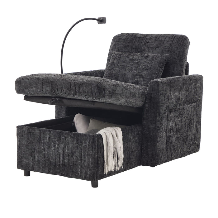 Multifunctional Chenille Recliner Sofa With Storage And Phone Bracket