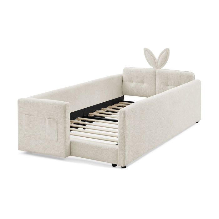 Cute Rabbit Ear Upholstered Platform Bed Frame With Safety Rail