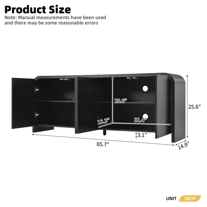 Curved Edge TV Stand With Large Cabinets