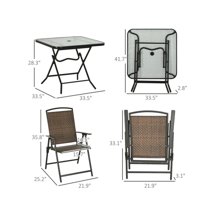 Outdoor Furniture Set, Foldable Patio Dining Set With Table And Chairs - Dark Brown