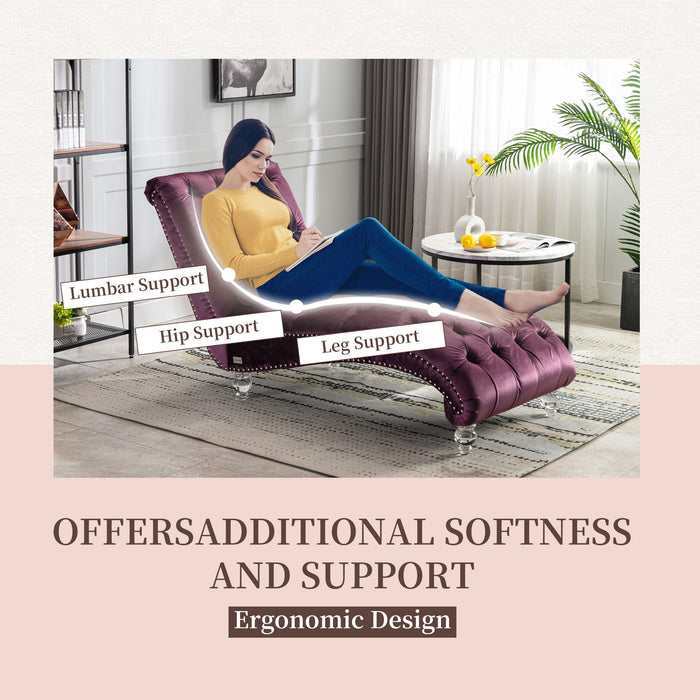 Velvet Chaise Lounge Indoor, Button Tufted Upholstered Chaise Lounge Chair With Pillow