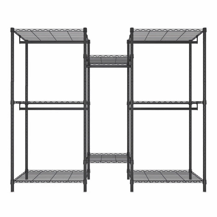 Heavy Duty Garment Rack With 8 Adjustable Wire Shelves And 5 Clothes Rails, Freestanding Closet Organizer Metal - Black