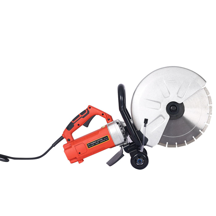 14" Electric Cut Off Saw Wet / Dry Concrete Saw Cutter With Guide Roller And Water Line Attachment, 3000W - Black / Silver
