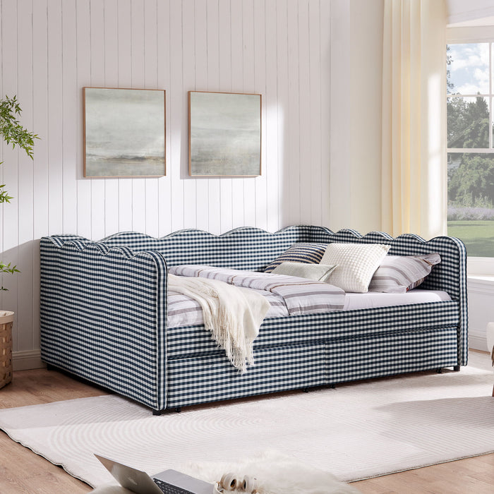 Gingham Daybed With USB Charging Port, Wave-Shaped Design