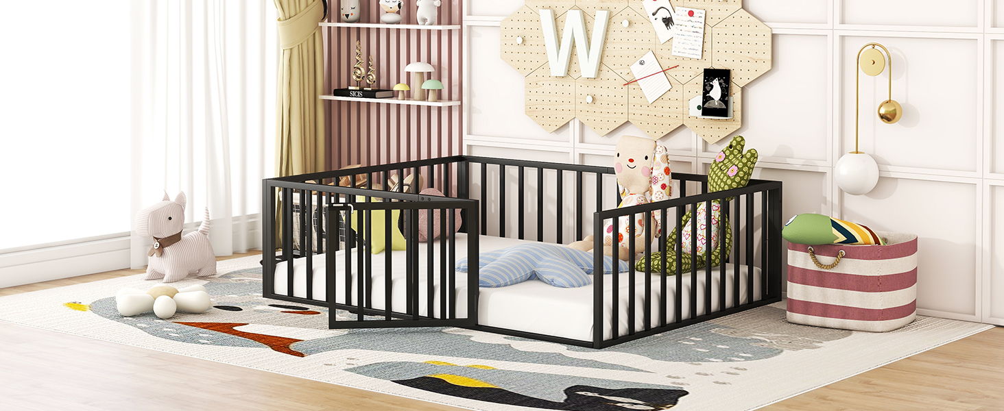 Metal Floor Bed Frame With Fence And Door