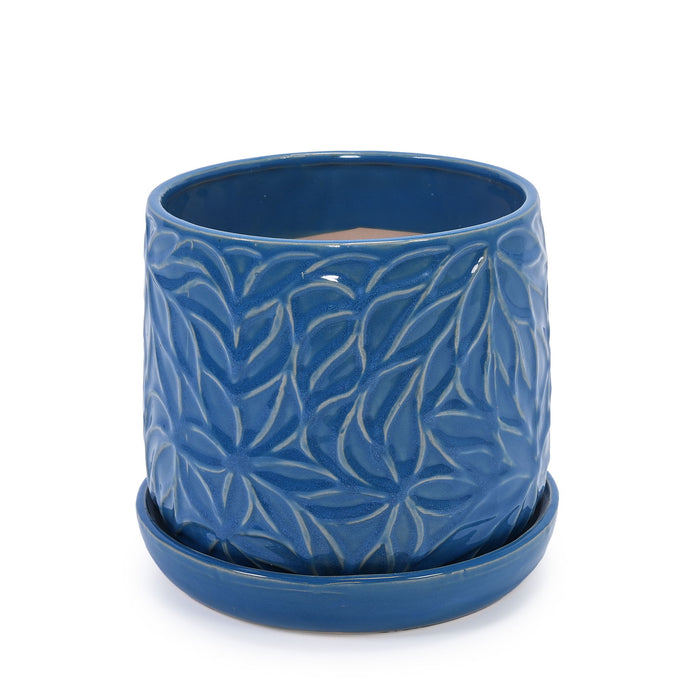 Ceramic Flowerpot, 7" Planter For Patio, Garden, Windowsill (Set of 2) - Antique Navy Blue