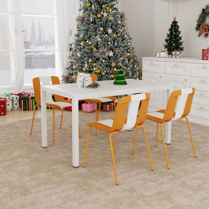 4 Piece Set Of Modern Striped Color- Blocking Single Chairs With Long Table