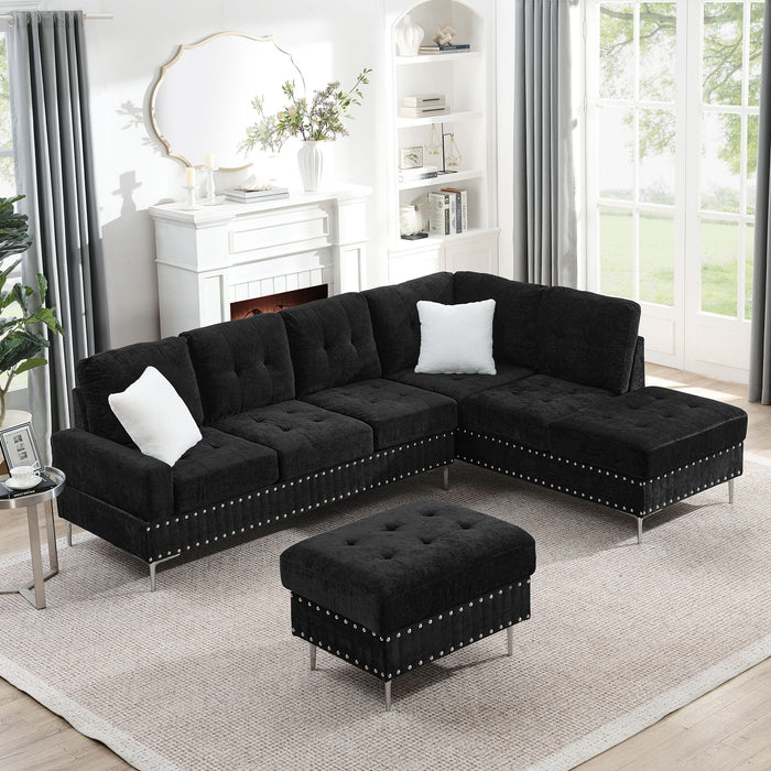 L-Shaped Sectional Sofa With Chaise And Storage Ottoman, Includes 2 Pillows