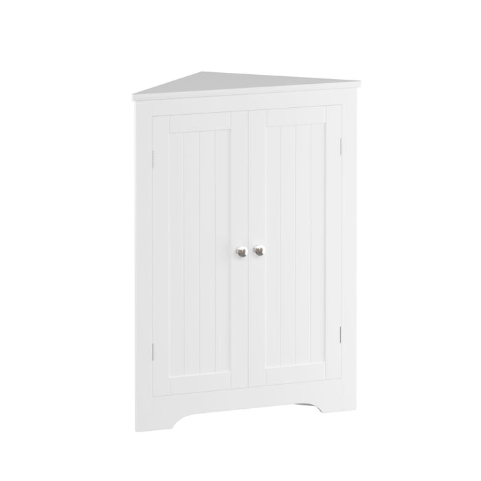 Corner Cabinet With 2 Doors And Adjustable Shelves, Freestanding Narrow Storage Organizer For Bathroom - White